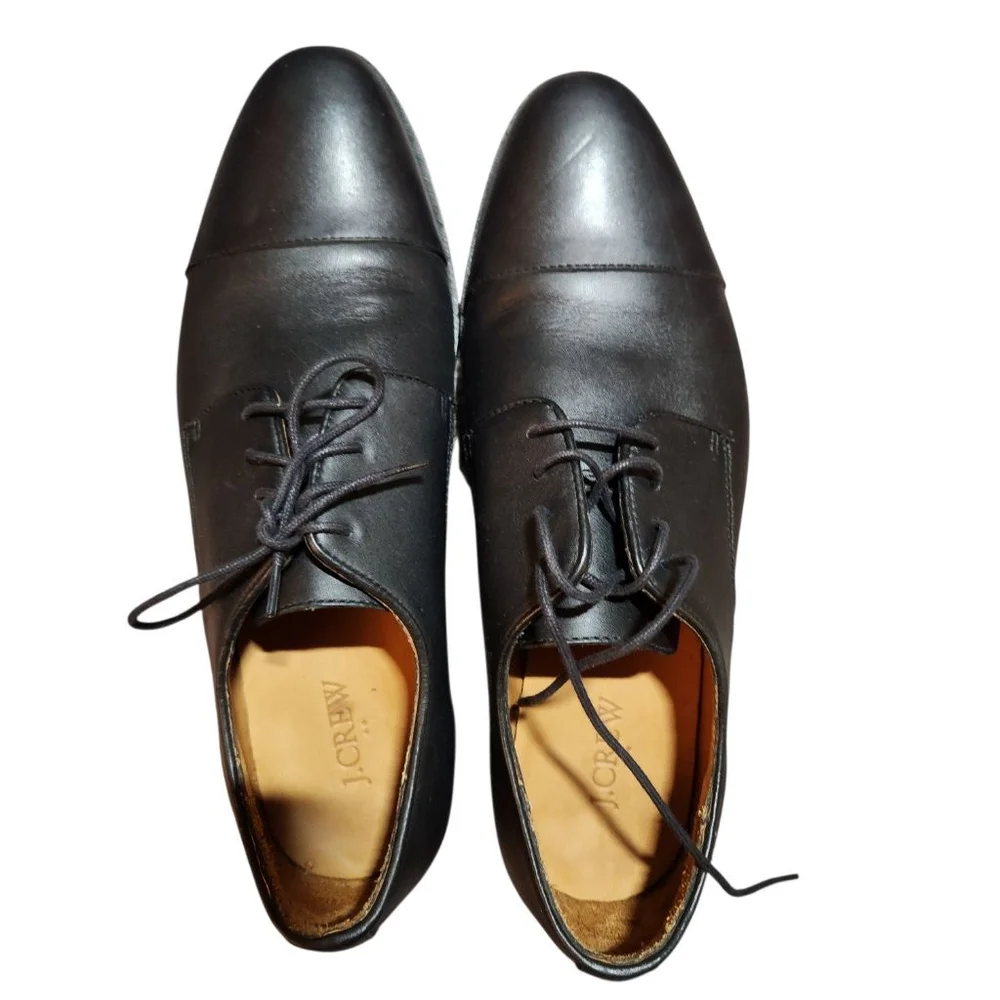J.Crew Mens Black Leather Oxfords Shoes Size 10